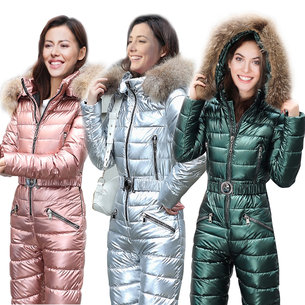 Winter Ski Jumpsuit Outdoor Hooded Sports Snowsuit for Women