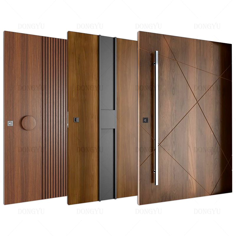 American Black Walnut Exterior Door Exterior Wood Pivot Main Door for House Modern Security Front Entrance Door with Smart Lock