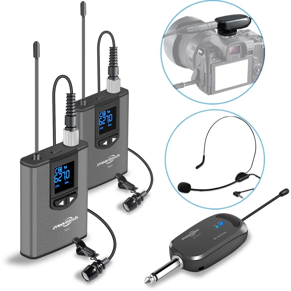 Wireless headset microphone for Iphone and DSLR camera recording, presentation, speech, interviewing, teaching, etc.