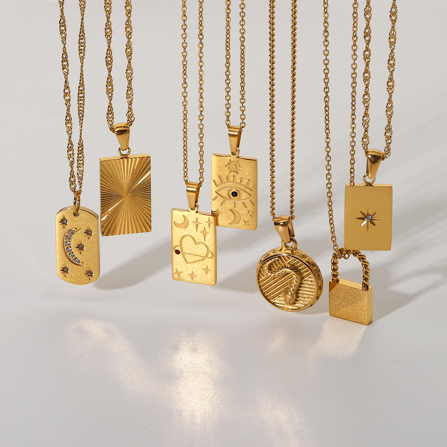 New18k Gold Plated Stainless Steel Free Wing Greek mythology Necklace Square Shina myth Tarot Signet Pendant Necklace For Women