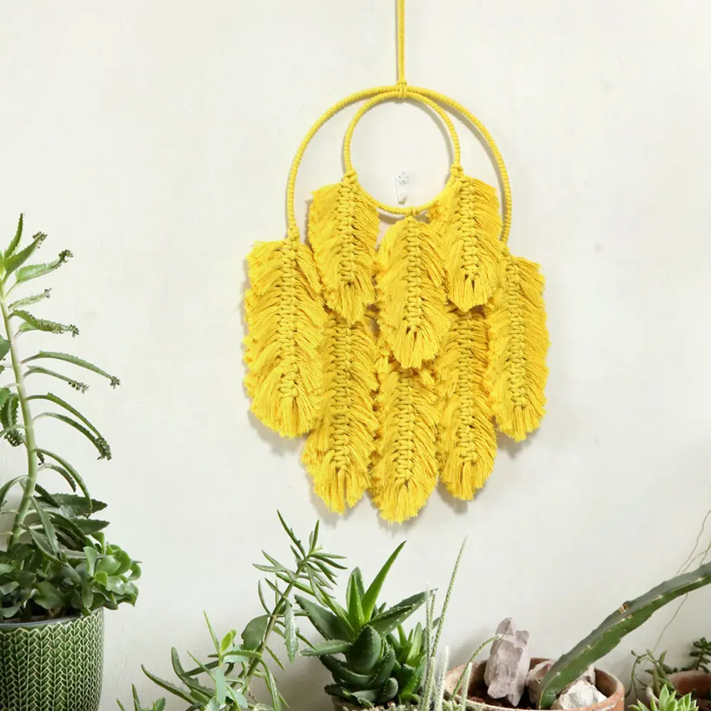 Nordic Feather Leaf Handmade Kid Home Decor Room Woven Wall Hanging Macrame