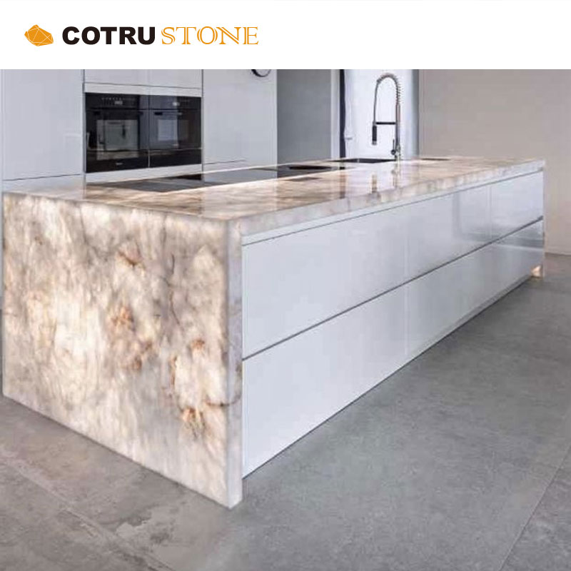 Natural Stone Crystal Backlit Wall Panel Translucent Cut To Size Marble Blue Sky White Lumistone For Interior Home Decor