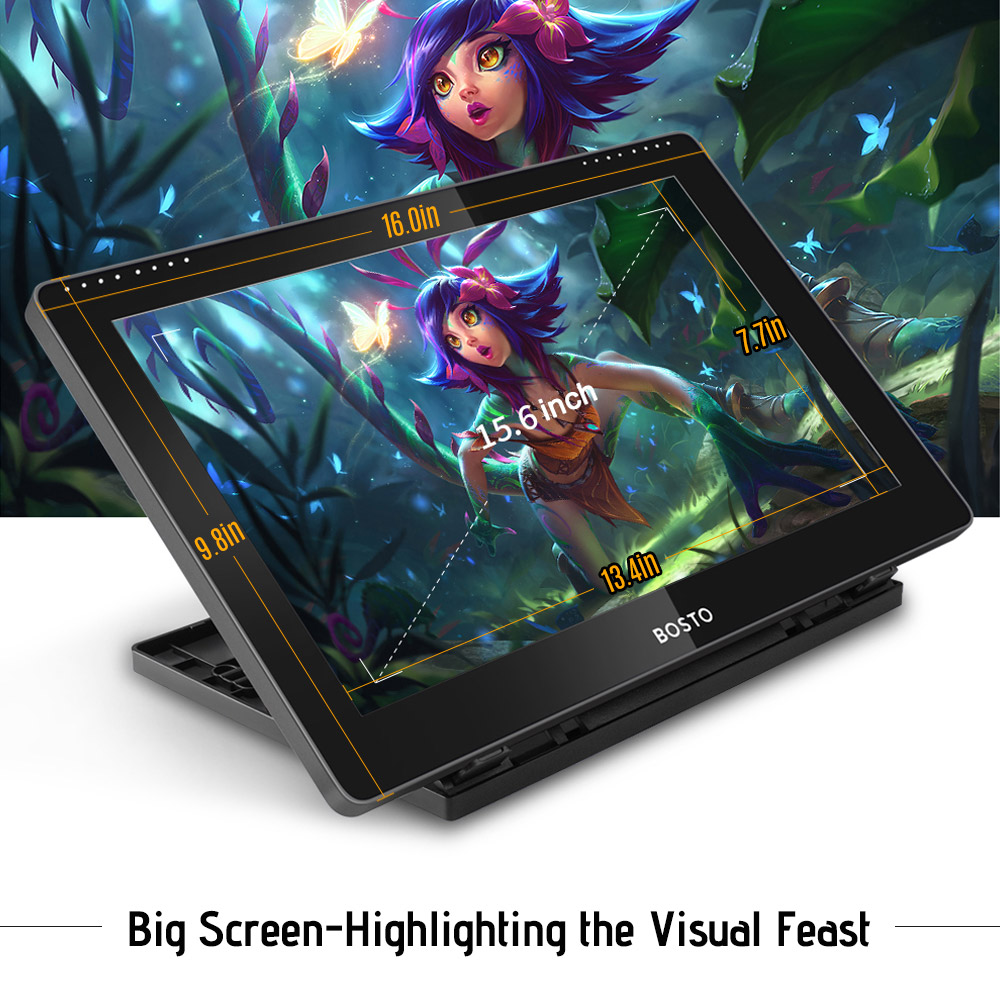 Custom logo Drawing Tablet 15.6 Inch Graphics Drawing Monitor Pen Display with high resolution BOSTO tablet 16HD