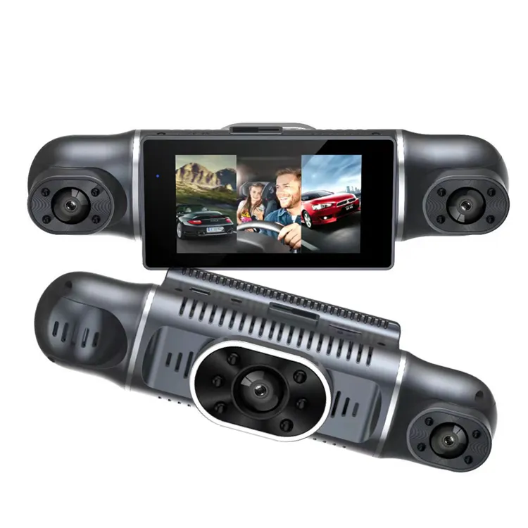 3-канальная камера 1080P FHD DVR камера передний задний Автомобильный Регистратор Автомобильный черный ящик камера с тройным объективом видеорегистратор