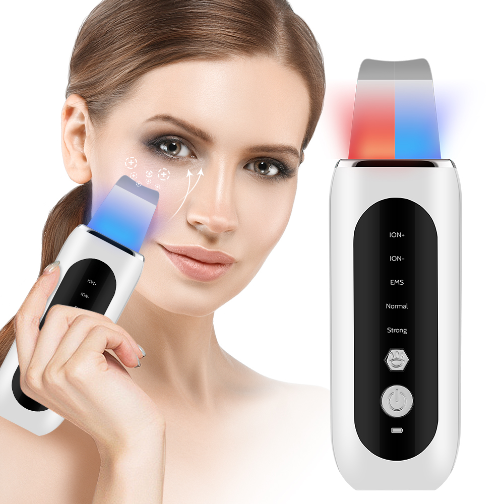 KKS beauti Product facial Lift Deep Face Cleaning Red Blue Light Electric Dead Ultrasonic Face Sonic skin Scrubber Spatula