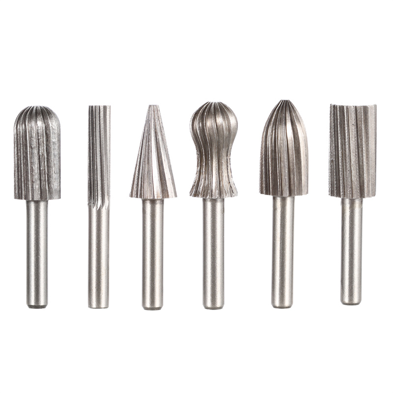 Carbide Cutter Rotary Burr Set, Engraving Bit Rotary File Bur Burr, Grinding Shank 6mm 1/4 inch 6pcs