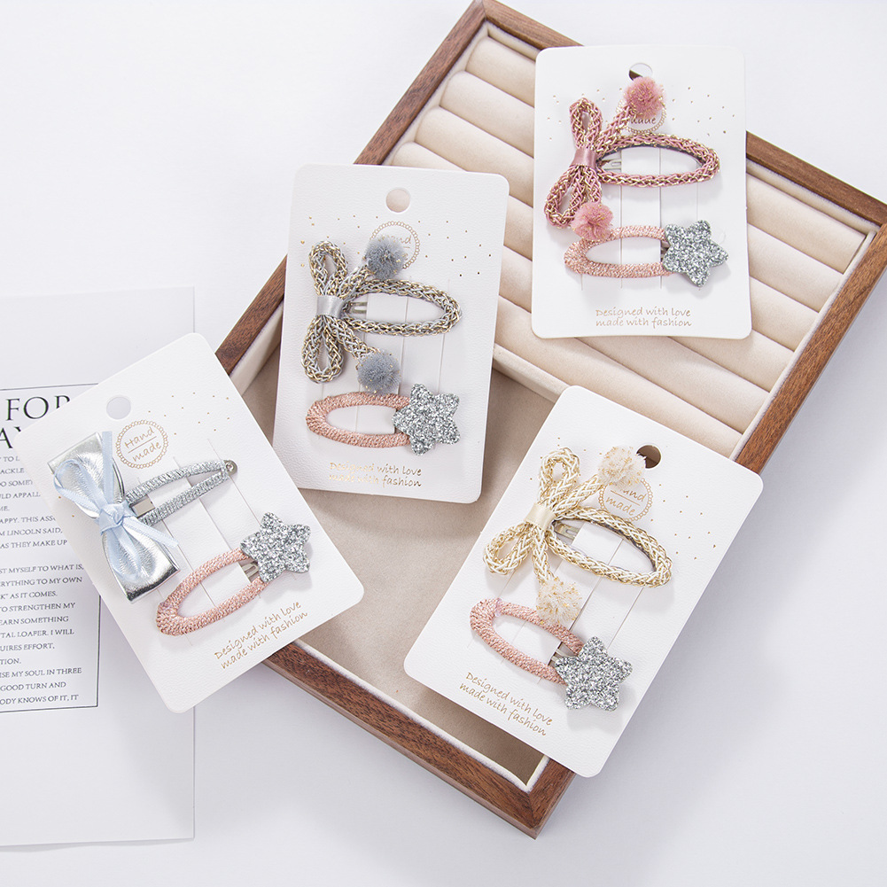 Cute Alloy Hair Accessories Sequin Star Bow Fabric Ribbon Hairpins With Decorative BB Clip Children's Edge Hair Styling