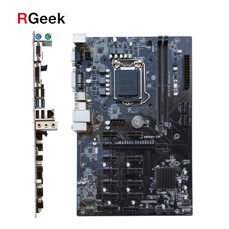Материнская плата RGEEK BTC_B250B V1.0 12P 1X с поддержкой 12 видеокарт