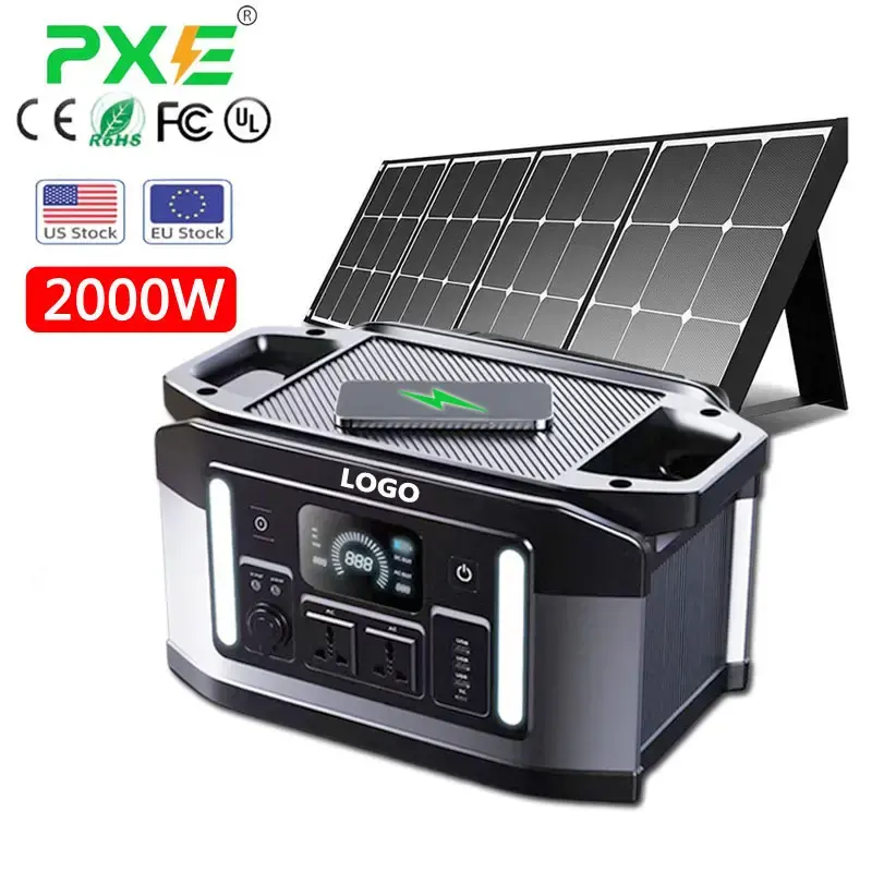 2000W Portable Power Station with Solar Generator Lifepo4 Battery 220V Outdoor Energy Charging Banks for Home Camping Mobile