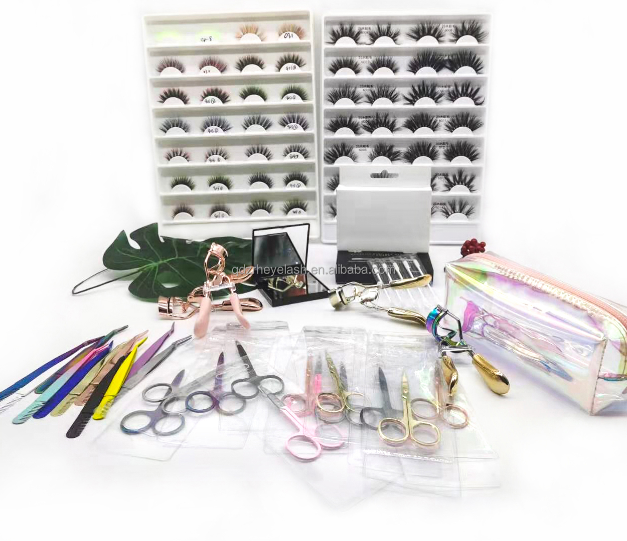 Beauty cosmetics tools makeup brush make up set LED Mirror eyelash tweezers mirror led eyelash curler