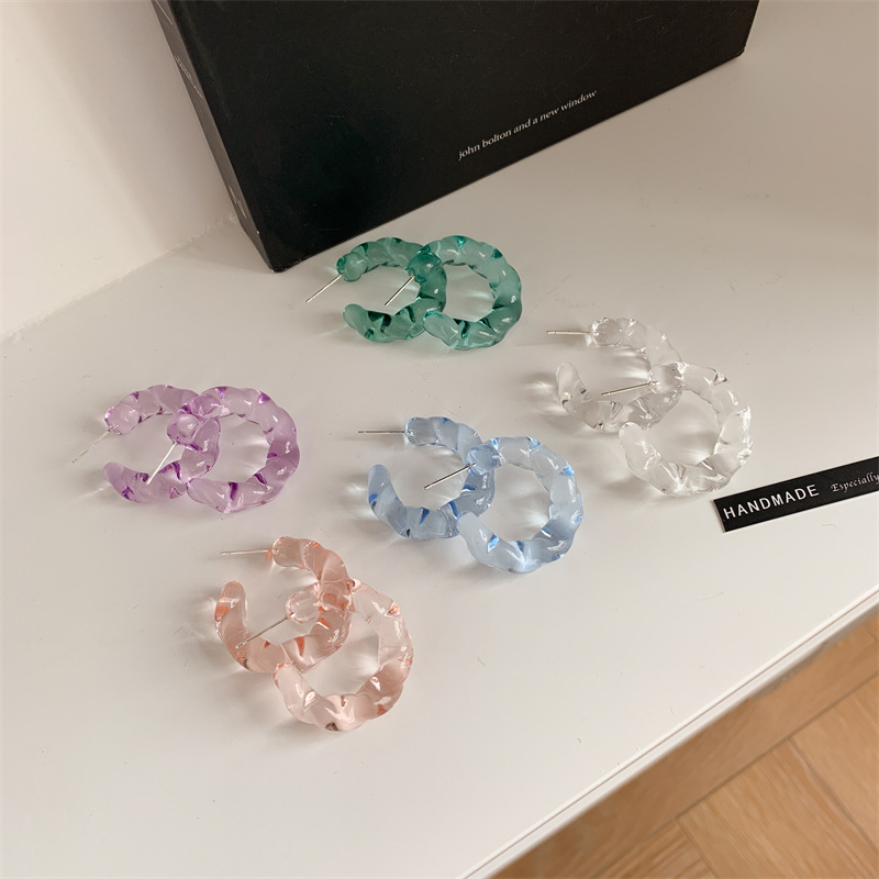 Simple Design Clear Jelly Color Round Circle Acrylic Hoop Earrings Multi Colors Resin Earrings For Women Girl