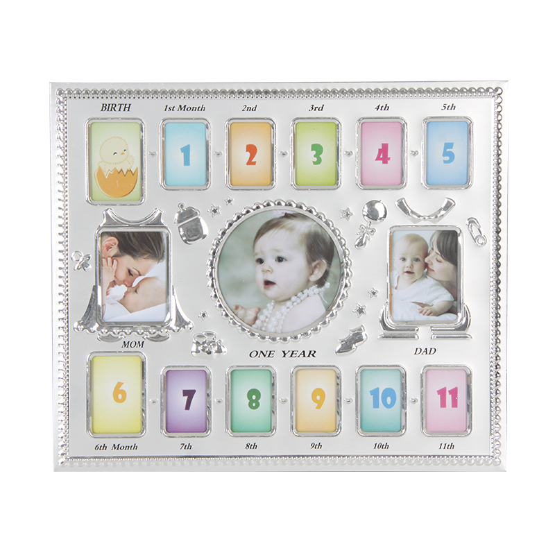 Baby's First Year Picture Frame-First Year By Month - Newborn Baby Registry- Silver Metal 12 Month Baby Frame