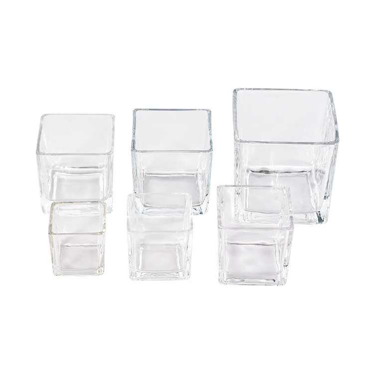 Low Price 60/100/150/200/250/550ml Romantic Glass Candle Stick Holder Clear Square Glass Candle Jar