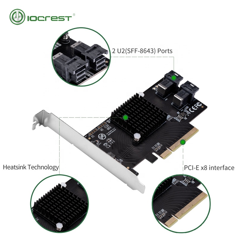 2 U.2 SFF-8643 порты PCIe 3,0x8 Bifurcation Riser контроллер для несбифуркации материнской платы