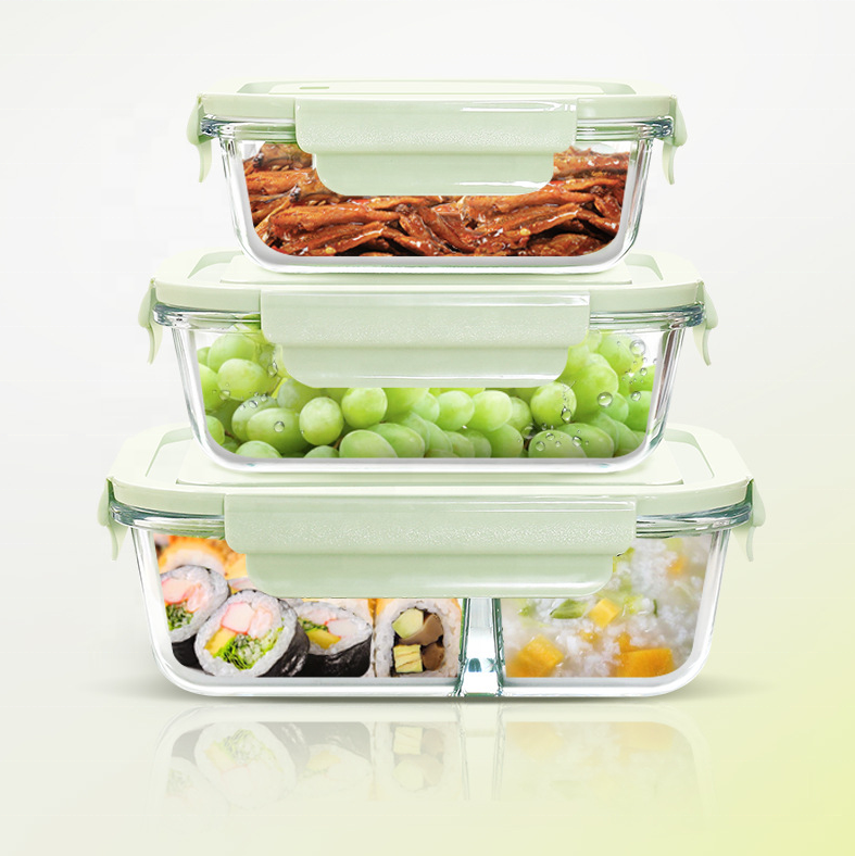 Pyrex Fresh Keep Lids Microwave Oven Borosilicate Glass Bowl Three Compartment Divided Box Sets Airtight Food Storage Container