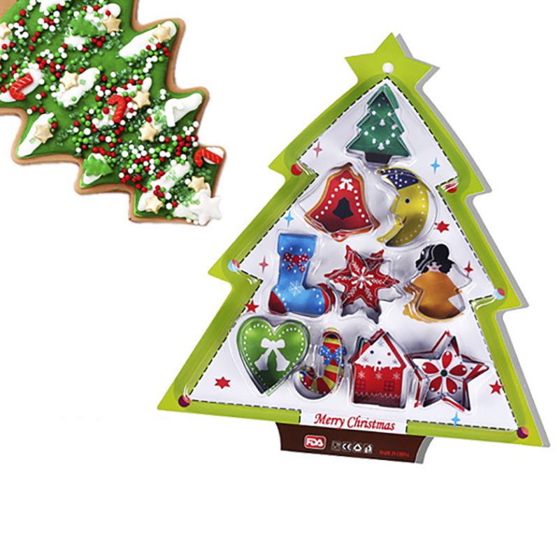 3D Stainless Steel Cookie Mold Set Christmas Tree Cookie Cutter Of 10 pieces