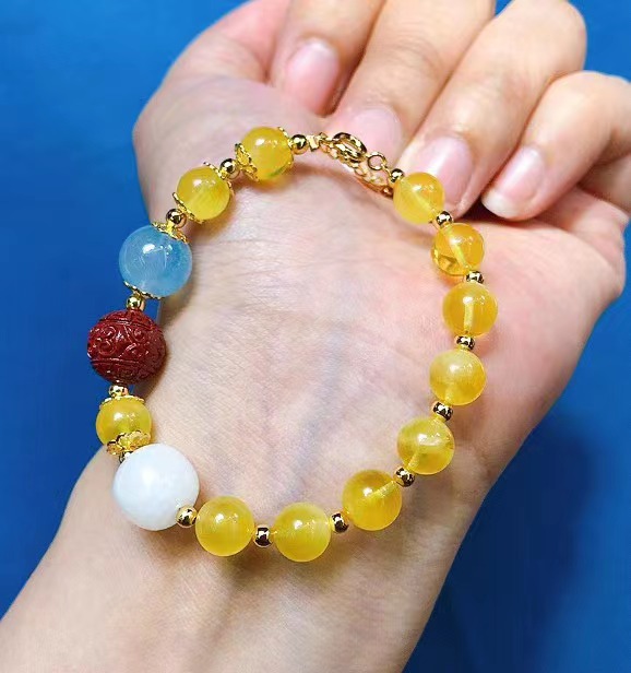 Natural Amber Jasper Aquamarine Goldstone Multi-Gems Exquisite Beaded Charm Bracelet Factory Wholesale