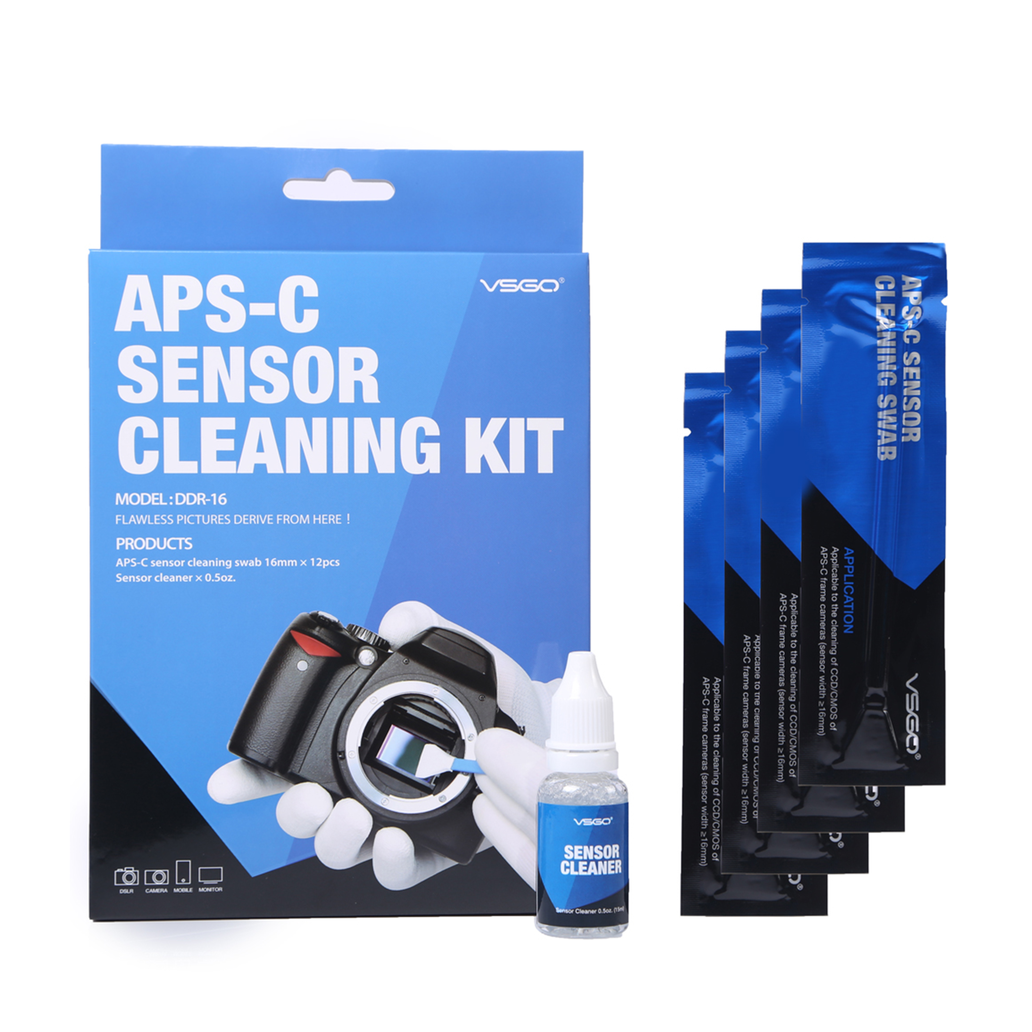 VSGO DDR16 DSLR или SLR Camera APS-C Sensor Cleaning Kit (12 X APS C Type Sensor Cleaning Swabs + 15ml Sensor Cleaner)