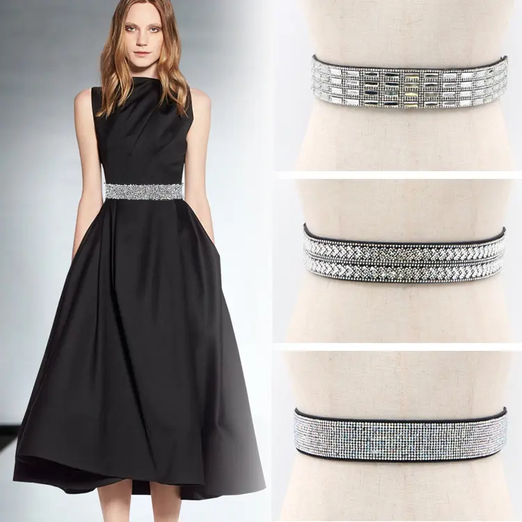 Fashion Bling Handmade Rhinestone Inlaid Elastic Shiny Lady Waist Belt