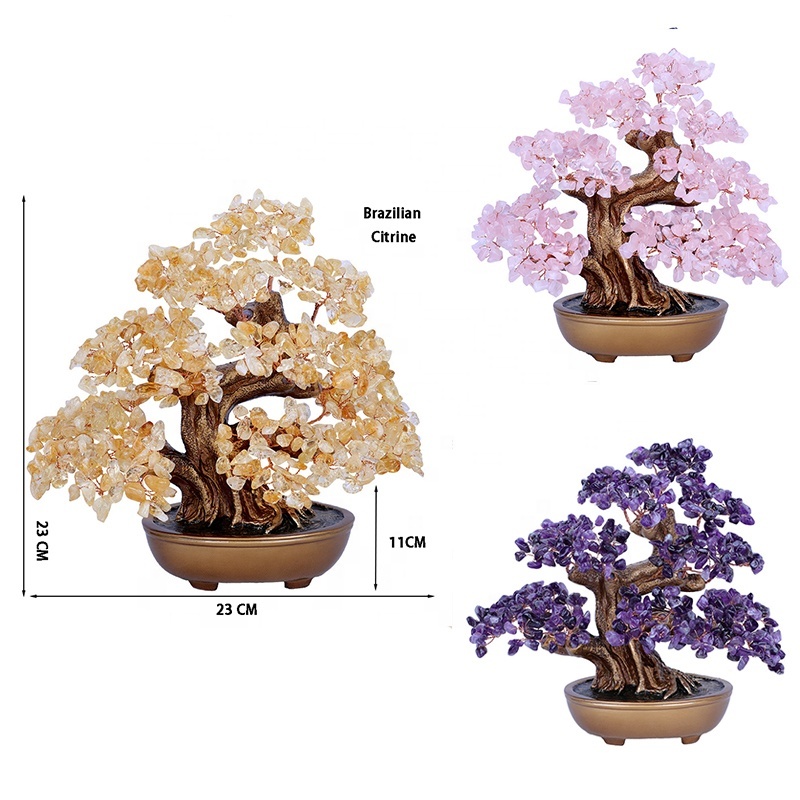 Hot-Sale High Quality Natural Rose Quartz Lucky Tree Crystal Gravel Stone Citrine Amethyst Crystal Money Tree