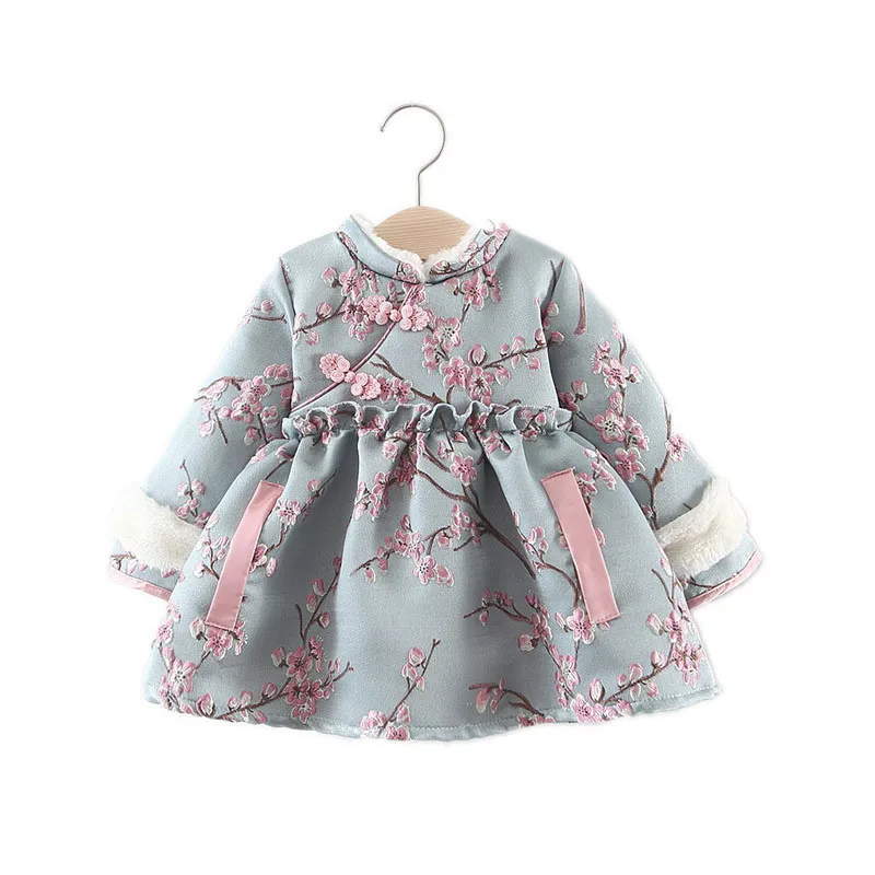 Infant Baby Girl Casual Day Dress Cotton Baby Girls Dress Coat Children Greatcoat Chinese Qipao Outfits Tang Suit