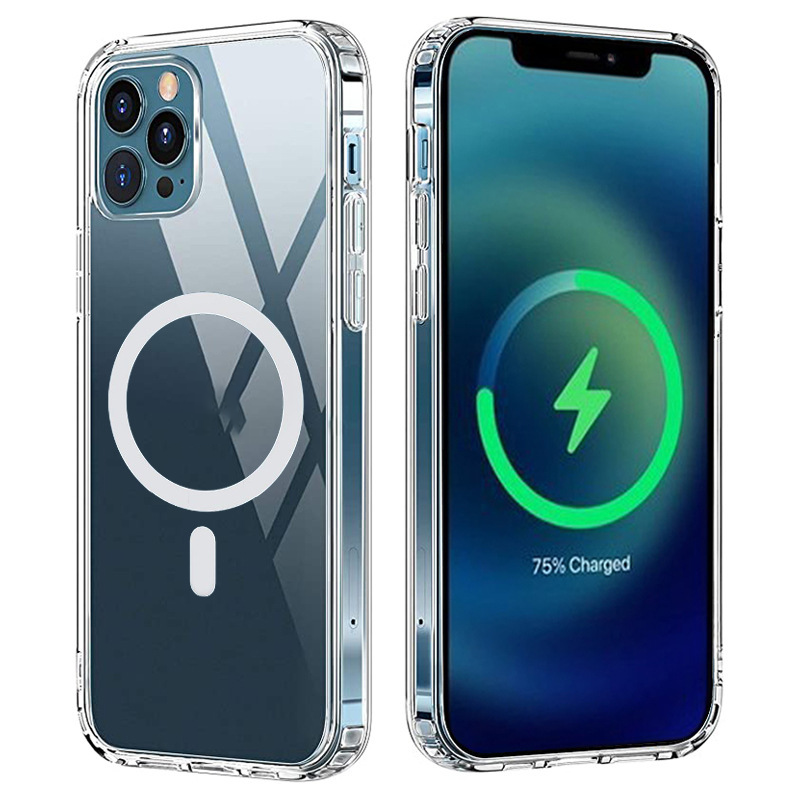 Чехол для Iphone 14, Беспроводная зарядка, магнитная притягательная задняя крышка телефона для Iphone 12 13, прозрачный чехол для телефона