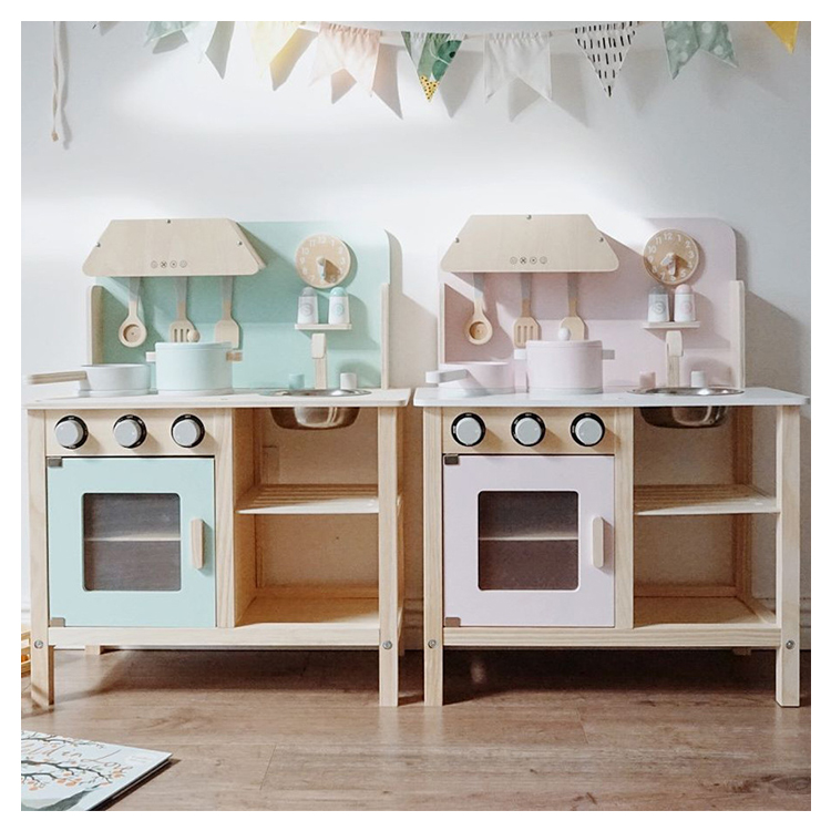 2021 Modern Cooking Role Play Kids Big Diy Pretend Children Wooden Toy Kitchen