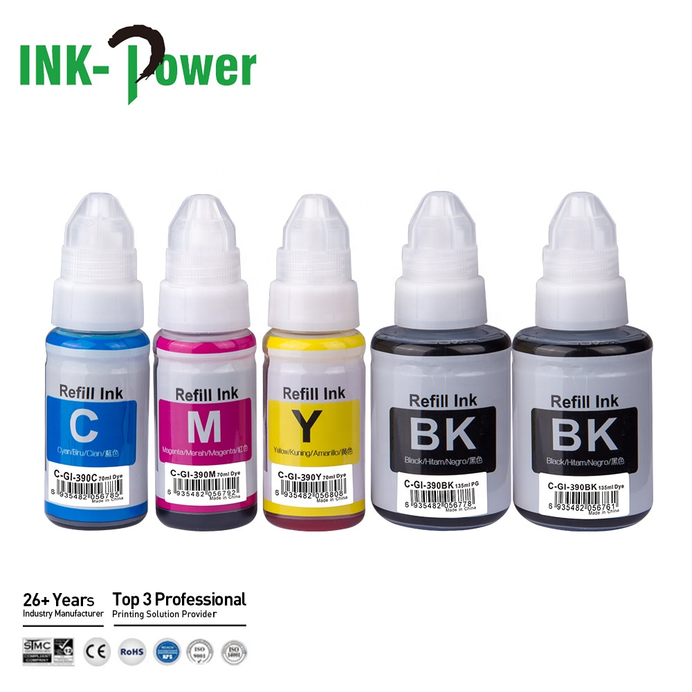 INK-мощность GI-390 GI390 GI 390 Премиум Универсальный цветный Совместимость объем бутылки на водной основе пополнения чернил для Canon PIXMA G1310
