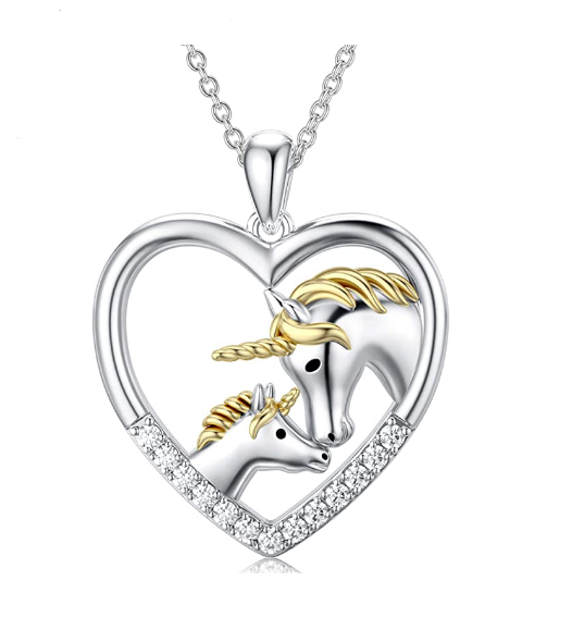 Heart White CZ Unicorn Pendant 18K Gold Plated Jewelry for Women 925 Sterling Silver