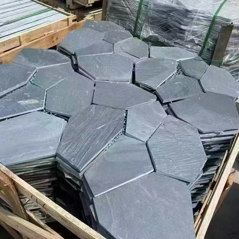 Modern Outdoor Crazy Pattern Design Split Surface Natural Black Slate Walkway Paving Stone Tile for Villa Application