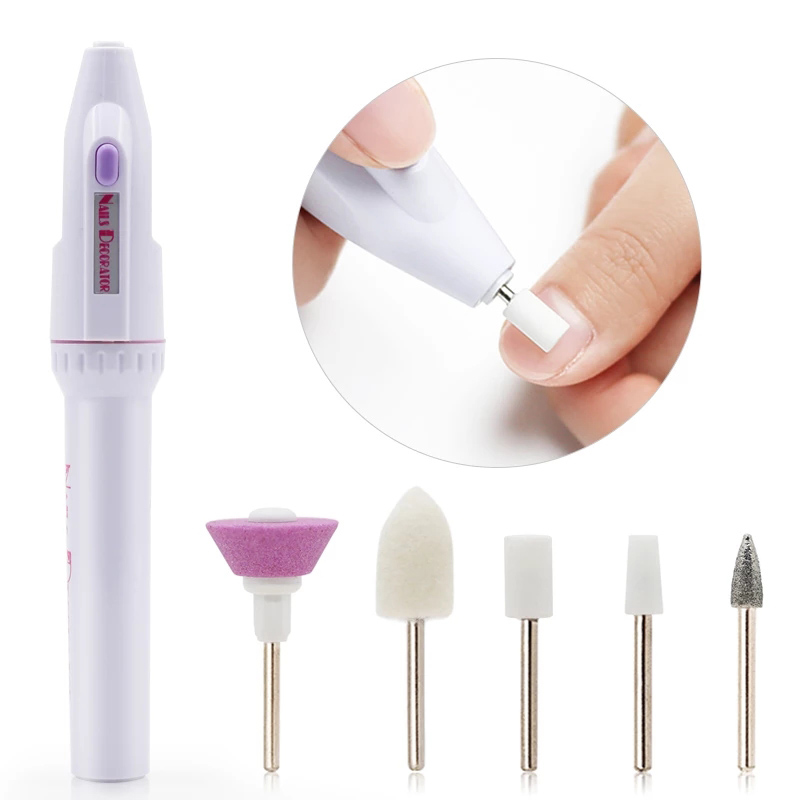 Nail Drill Manicure Filer Kit comes with 5 scrub heads handle plastic electric mini Nail polishing tool Free delivery