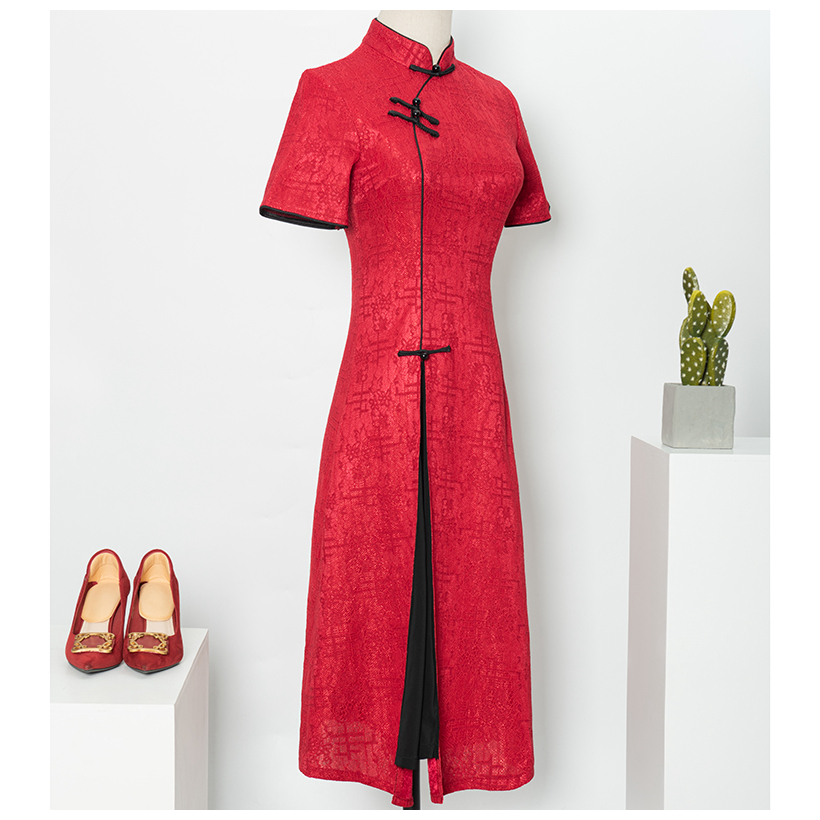 Widely Used Superior Quality Red Lace Soft Modern Cheongsam Dress