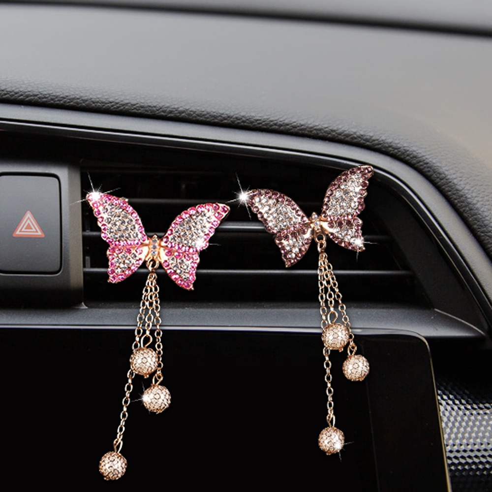 Crystal Diamond Shiny Car Air Conditioning Outlet diffuser Bowknot BlingBling Butterfly Pendant Vent Clips Car Air Fresheners