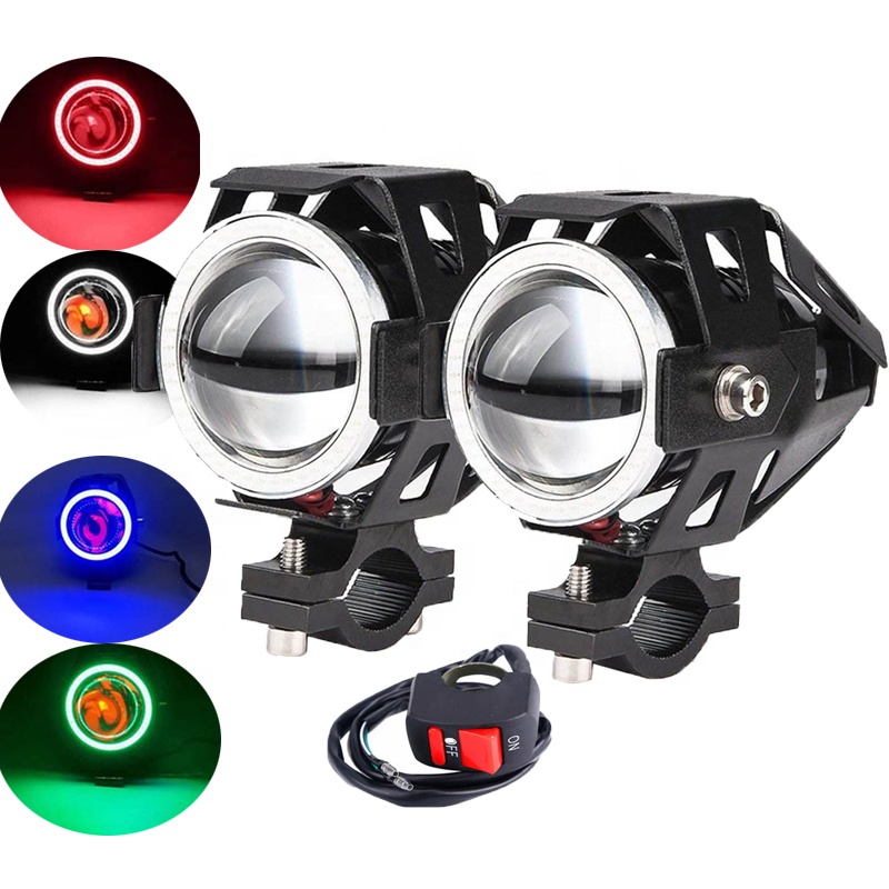 Мотоциклетные фары 2 шт. U7 с выключателем Led DRL Противотуманные фары дальнего света ГЛАЗА АНГЕЛА Фары машины спереди прожекторы Высокий/низкий/стробоскопический