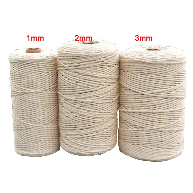 Natural Beige Color 3MM Soft Cotton Rope Knitting Yarn Macrame Cord for Wall Hanging Handmade Plant Hanger 200M