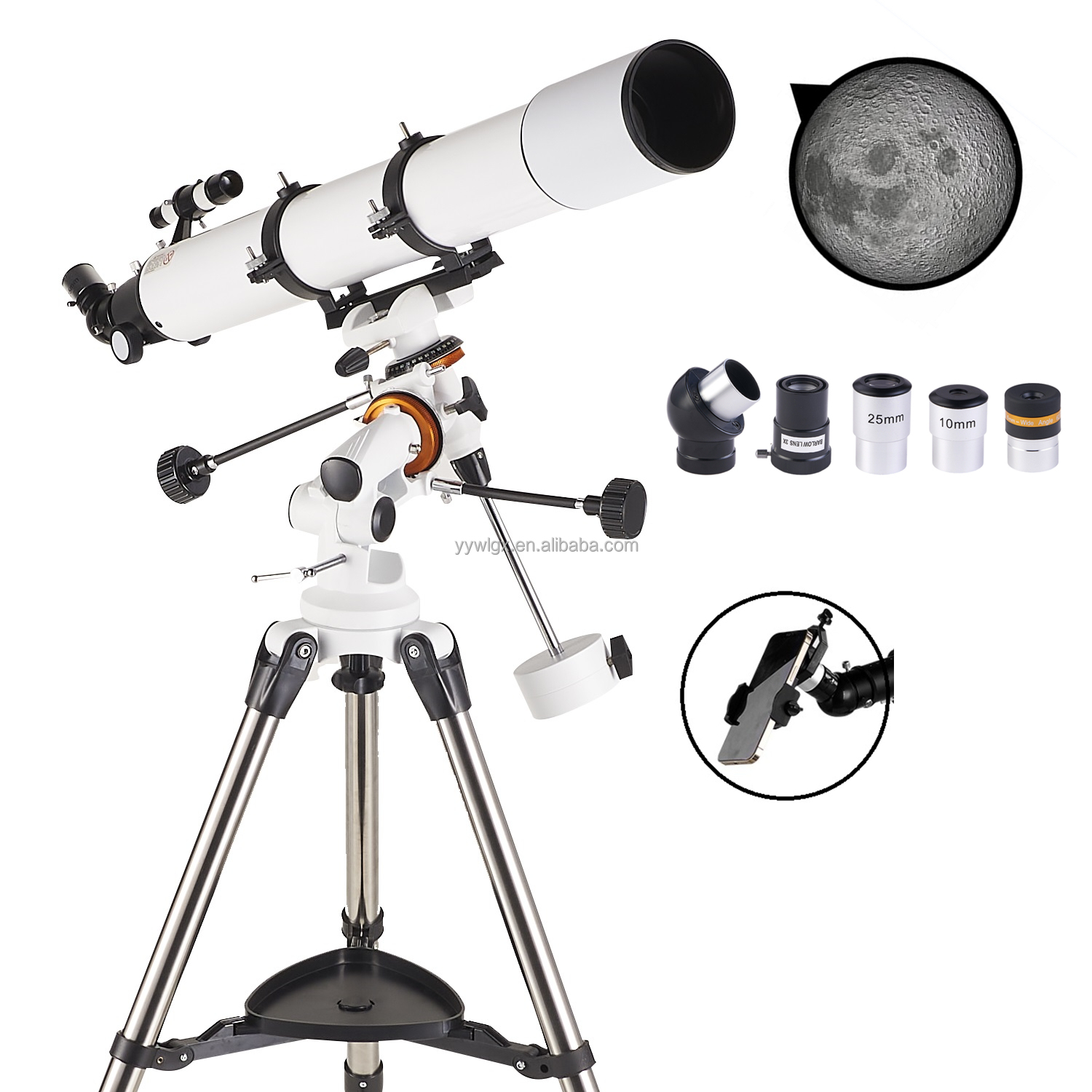 F90080M 80mm Aperture High Definition Optical Instruments 900mm Astronomical Telescope for Adult With Red Dot Scope