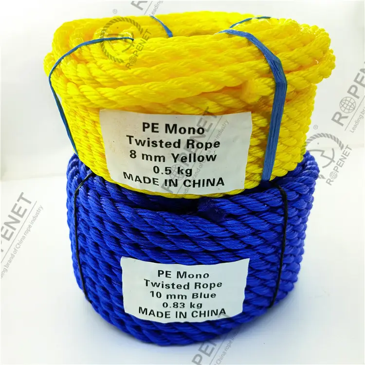 Wholesale 8MM Polypropylene Ropes Twisted Yellow Color in Stock