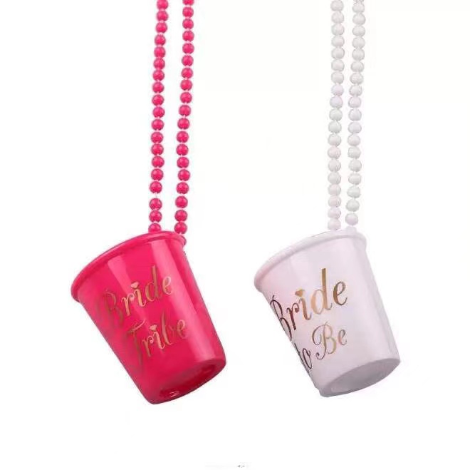 Multicolor Shot Glass on Beaded Necklace PlasticTransparent Cup Necklace Birthday Christmas Halloween
