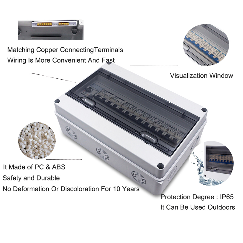15 ways waterproof distribution box IP65 HT ABS PC material OEM mcb DB box