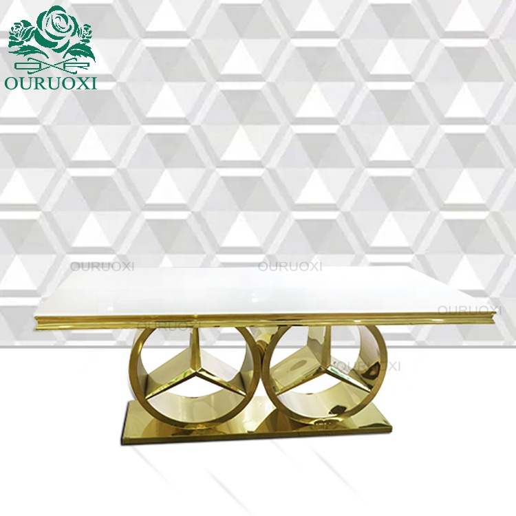 Round design gold stainless steel base glass top frame special design wedding table