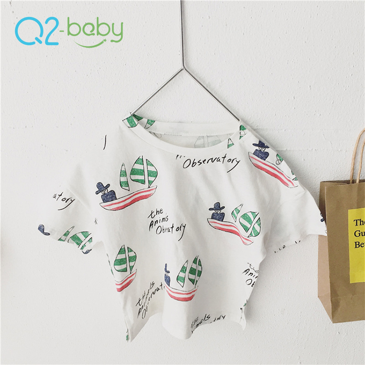 Q2-baby супер сентябрь мультфильм 100% хлопок трикотажные Дети младенческой короткий рукав футболки
