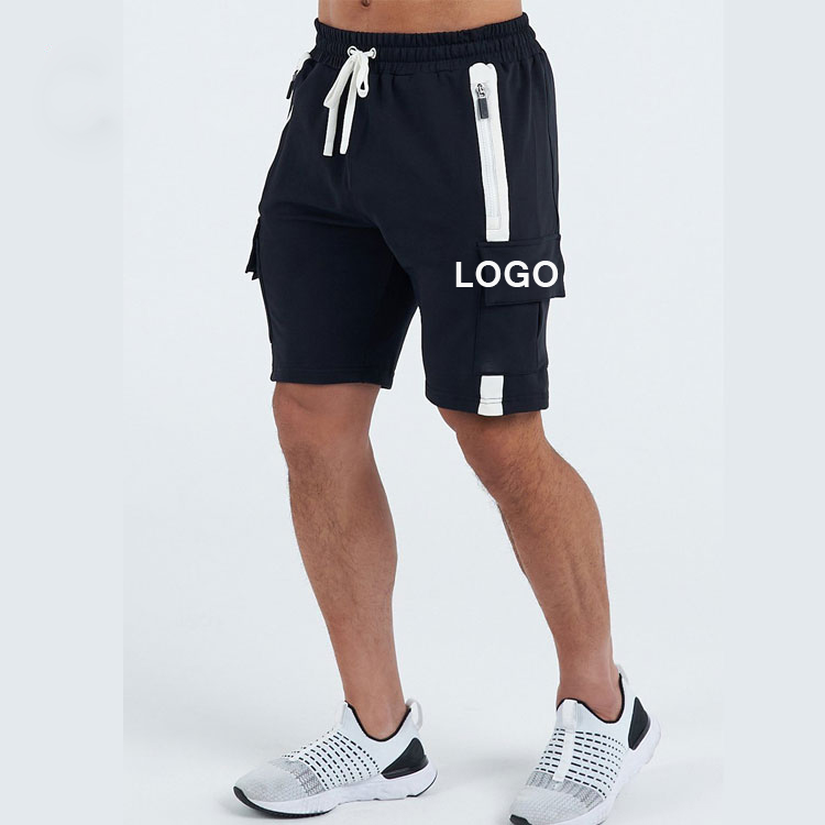 Men Sports Color Blocks Zipper Pockets Fitness Shorts Training Gym Men Cotton Jogger Shorts