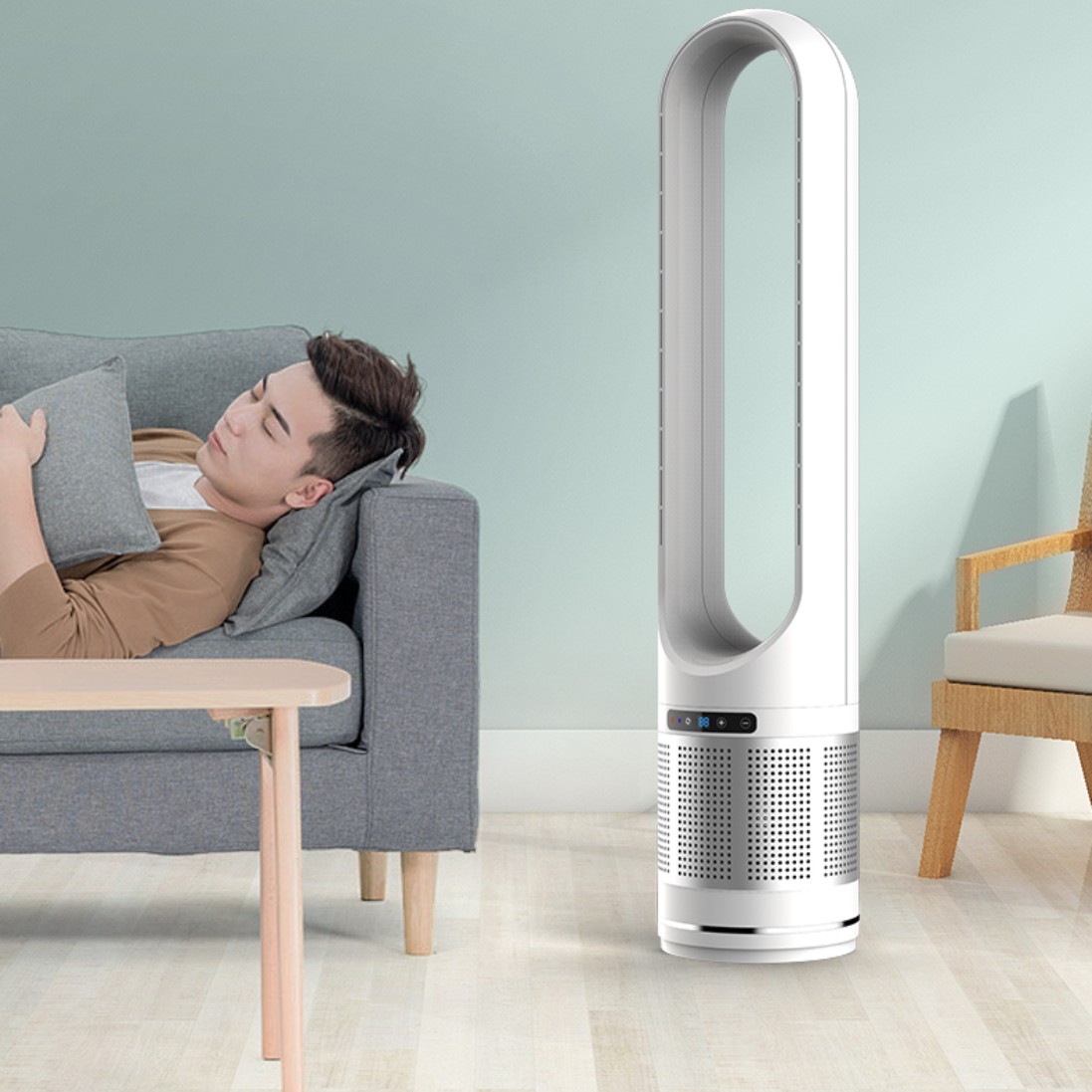 Intelligent Air Cooling Electric Fan with Hepa Filter Bladeless Purification for Outdoor Hotels and RVs Plastic US Plug
