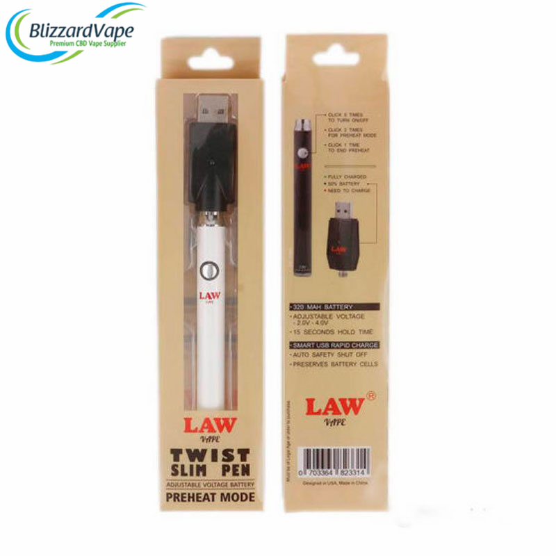 Батарея для электронной сигареты Law Twist 350 мАч, батарея для электронной сигареты Cbd Pen с резьбой 510, электронная сигарета Vertex