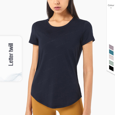 Slim Letter Print Special Petal Bottom Yoga Dress Women's Loose O Neck High Elastic Leisure Sports Top Short Sleeve T-shirt