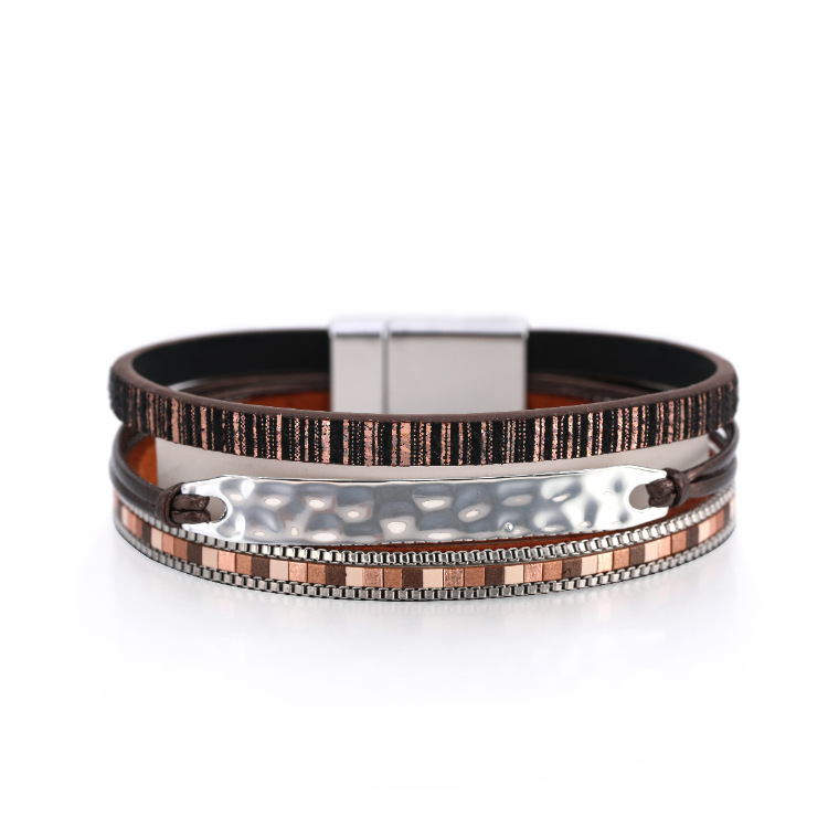 Bracelet Jewelry Handmade Multi Color Leather Wrap Bracelet Gift Couple Bangles Geometric Metal Charm Leather Bracelet