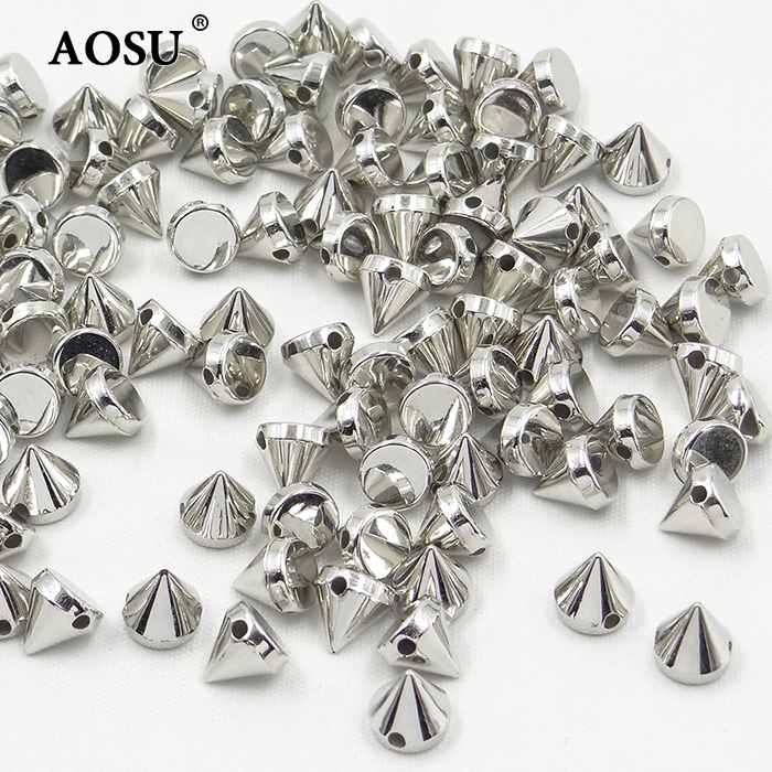 Серебристые и золотистые шипы AOSU, 8 мм, 1000 шт., пластиковые декоративные заклепки, заклепки в стиле панк для изготовления кожаной одежды, ремесла