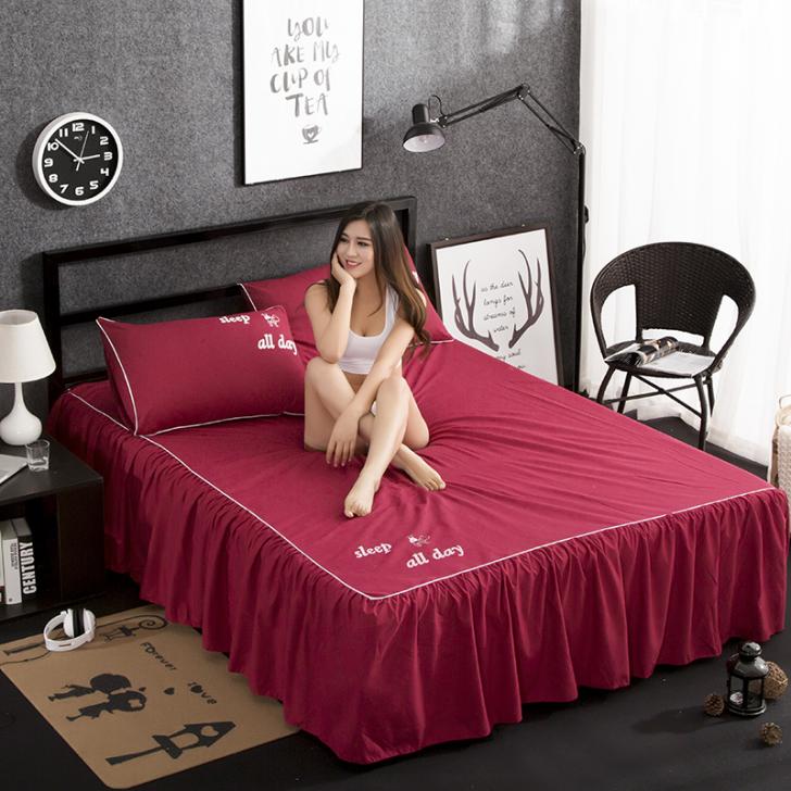 Polyester Microfiber Lace Pleated Elastic Bed Bedding Skirt Cover Set