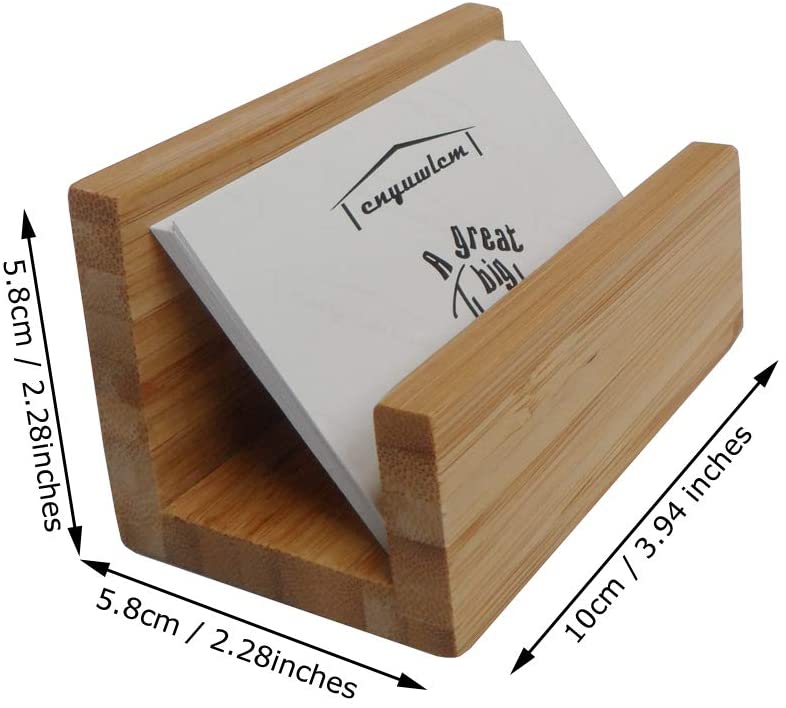 Bamboo and wood desktop card holder suitable for office desk, solid business card display stand suitable for men and women