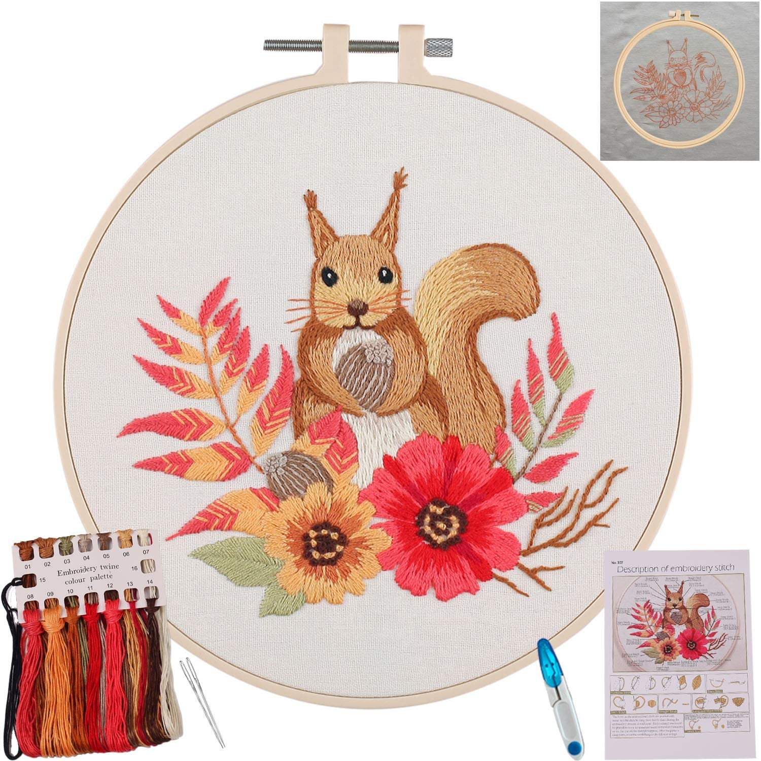 Cute Squirrel Diy Handmade Needlework Sewing Craft Kit For Beginners Embroidery Kit